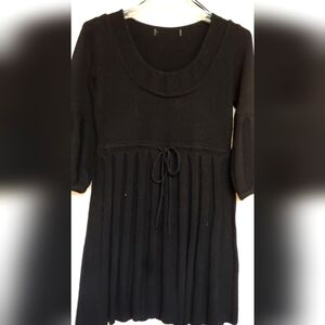Babydoll 3/4 Sleeve Scoop Neck MiniSweater Dress Wool Blend In Black Size Medium